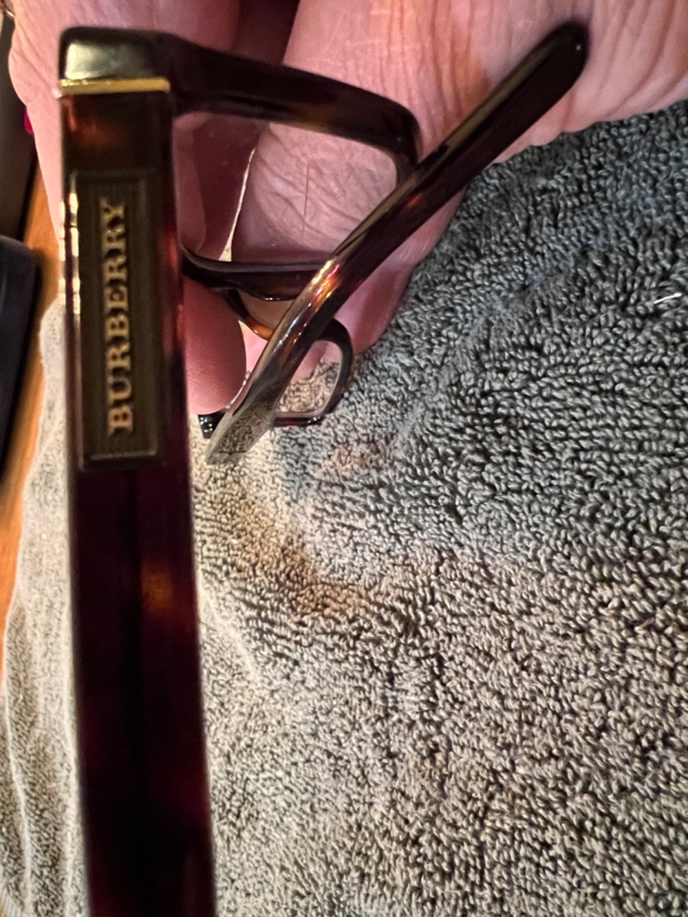 Burberry Tortoiseshell Brown Rectangular Glasses with Gold Logo Accent - Picture 2 of 2